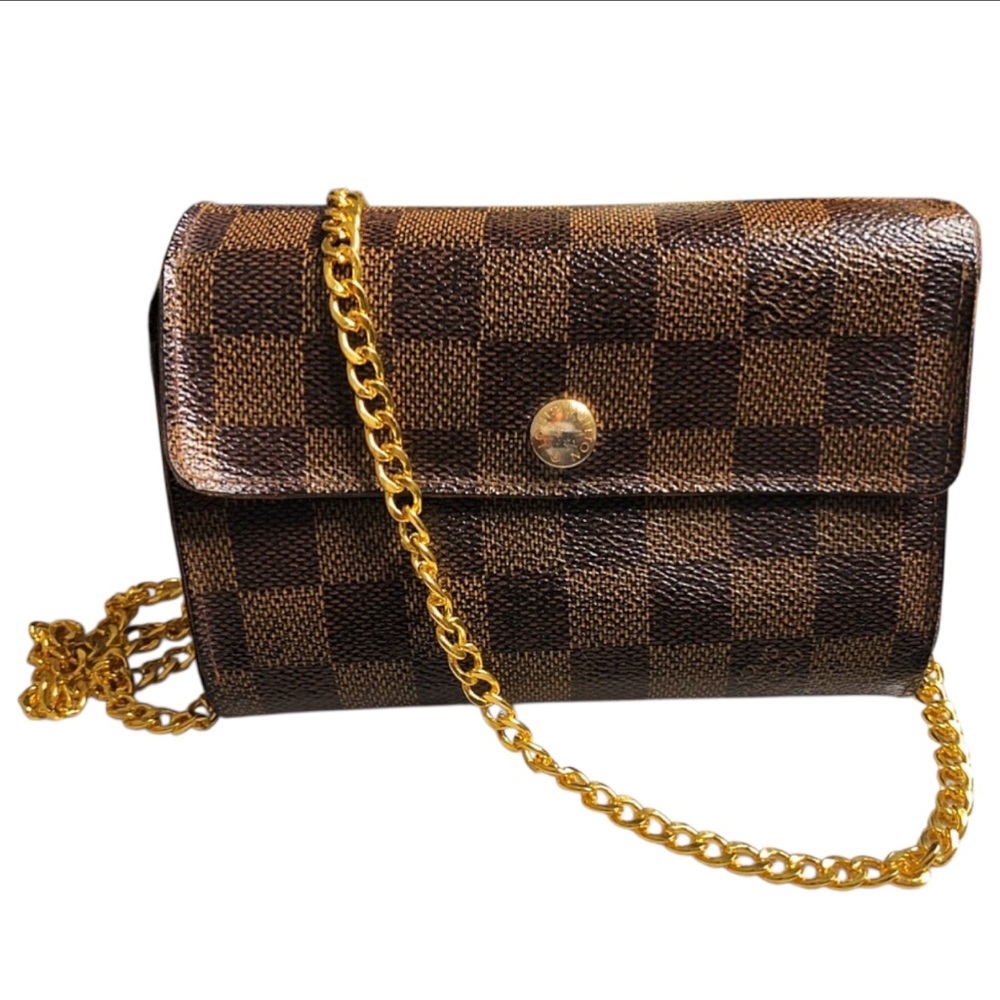 Louis Vuitton Brown Damier Ebene Wallet with Gold Chain - Picture 2 of 16